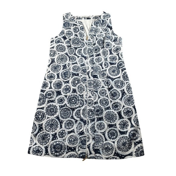Trina Turk Dress Womens 4 Blue White Kindle Mimosa Geometric Print Full Zip READ - Picture 1 of 12